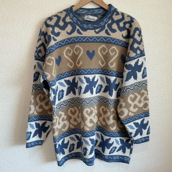 VTG Private Eyes Adult Large Sycamore Fair Isle Printed Pullover Sweater 90’s - Picture 1 of 8